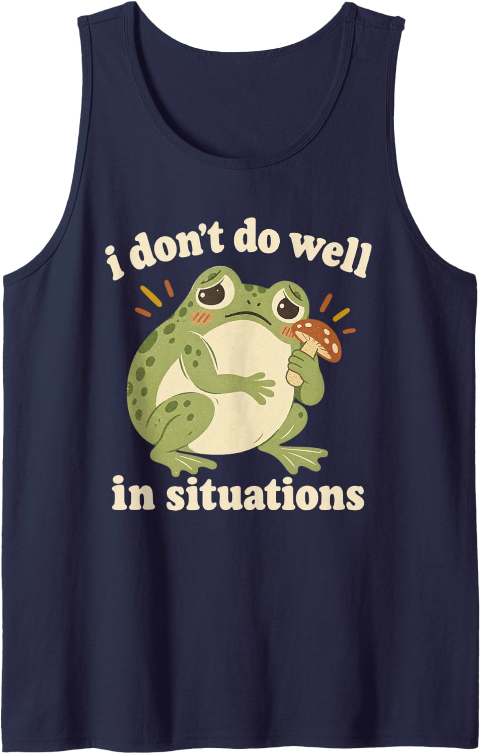 Retro Chubby Frog Funny Frog I Don't Do Well in Situations Sleeveless Tank Top - Navy Blue