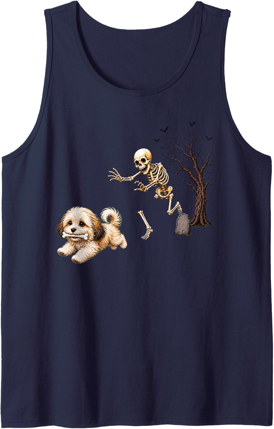 Funny Havanese Skeleton and Halloween Sleeveless Tank Top - Navy Blue