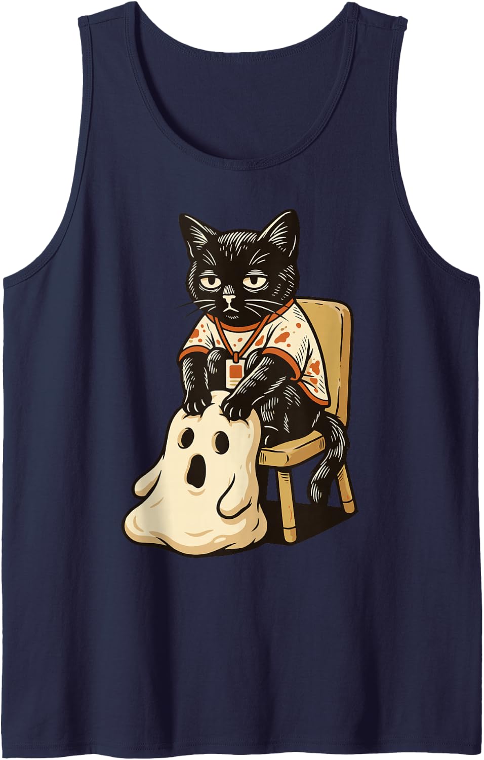 Funny Halloween Teacher Ghost Preschool Daycare Sleeveless Tank Top - Navy Blue