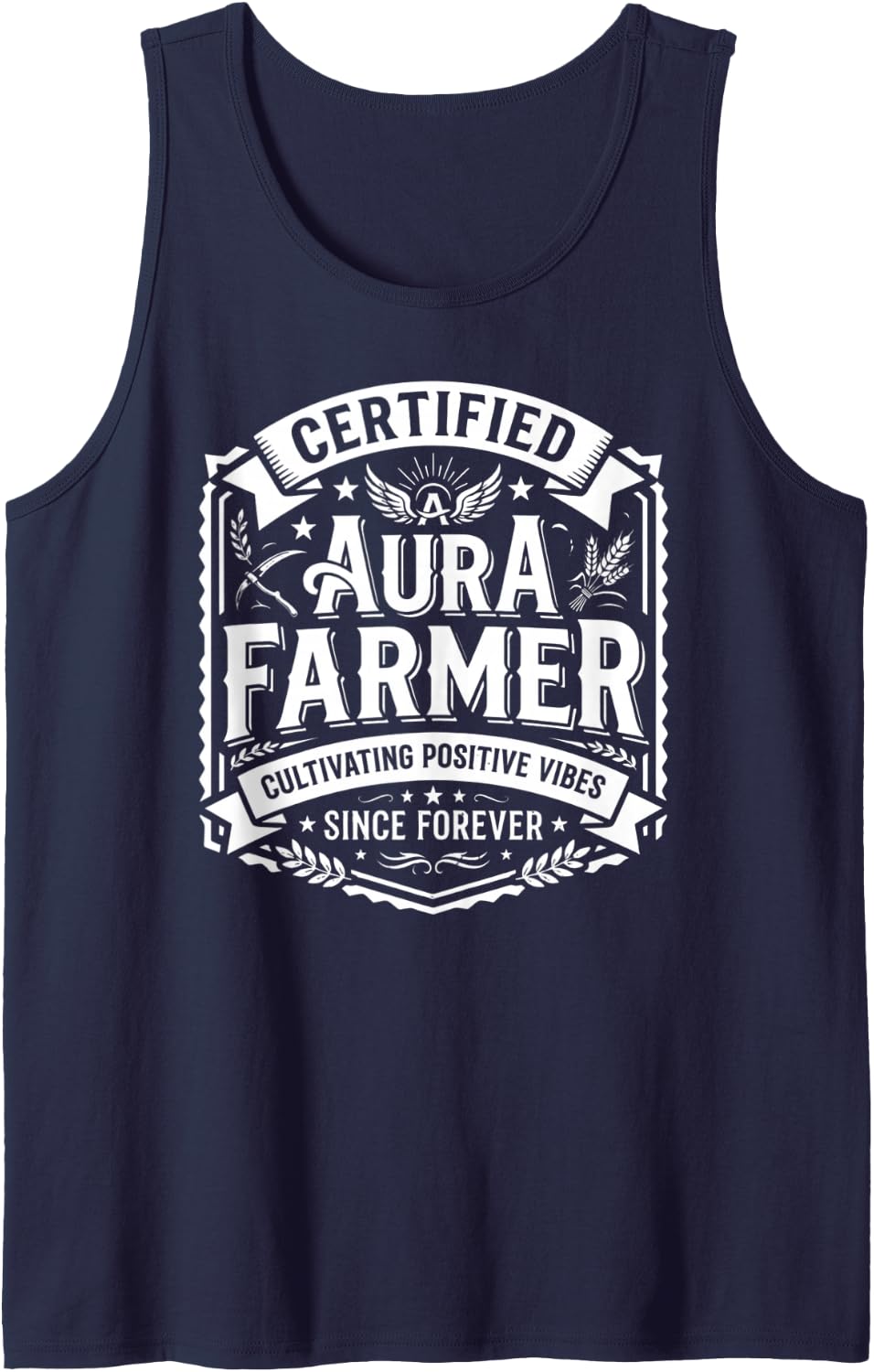 Certified Aura Farmer Cultivating Positive Vibes Funny Tank Top - Navy Blue