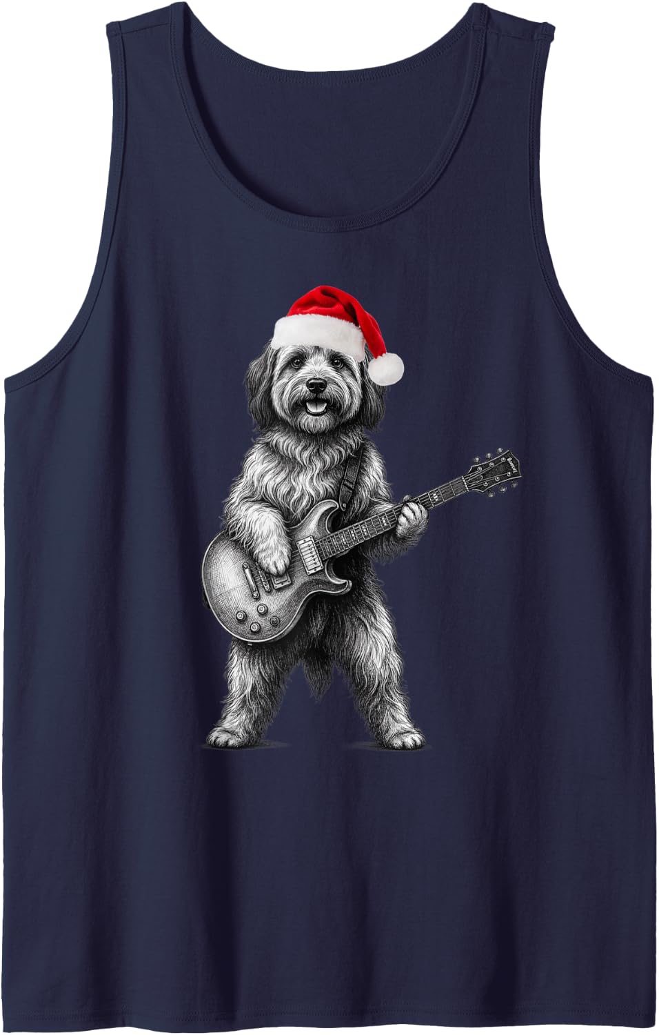 Santa Havanese Electric Guitar Jam Dog Sleeveless Tank Top - Navy Blue