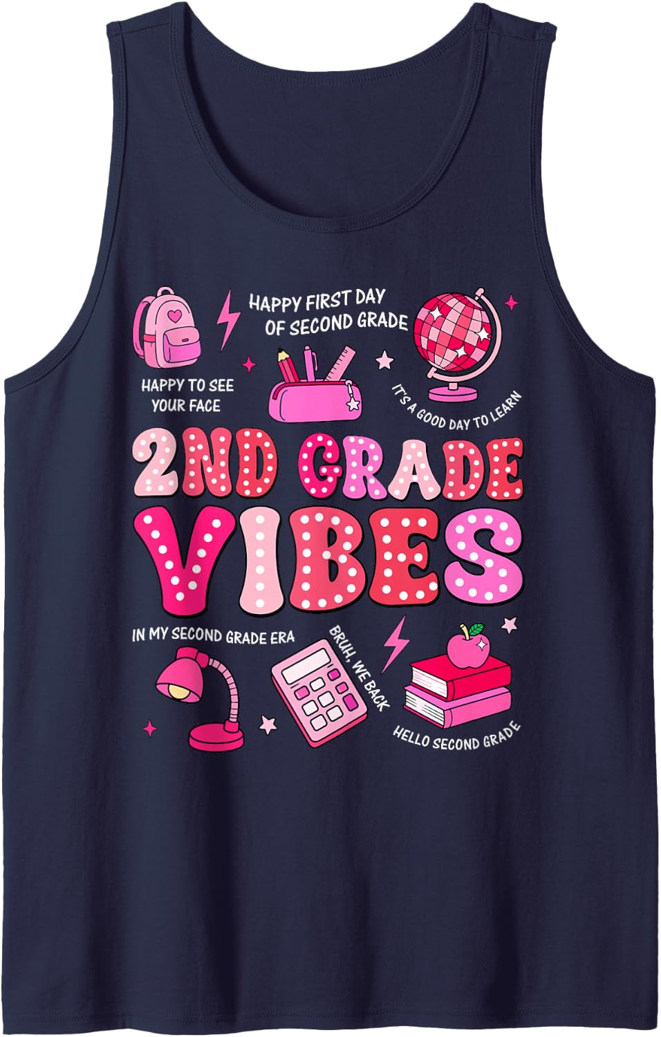 2nd Grade Vibes Back to School Second Grade Teacher Girls Tank Top - Navy Blue