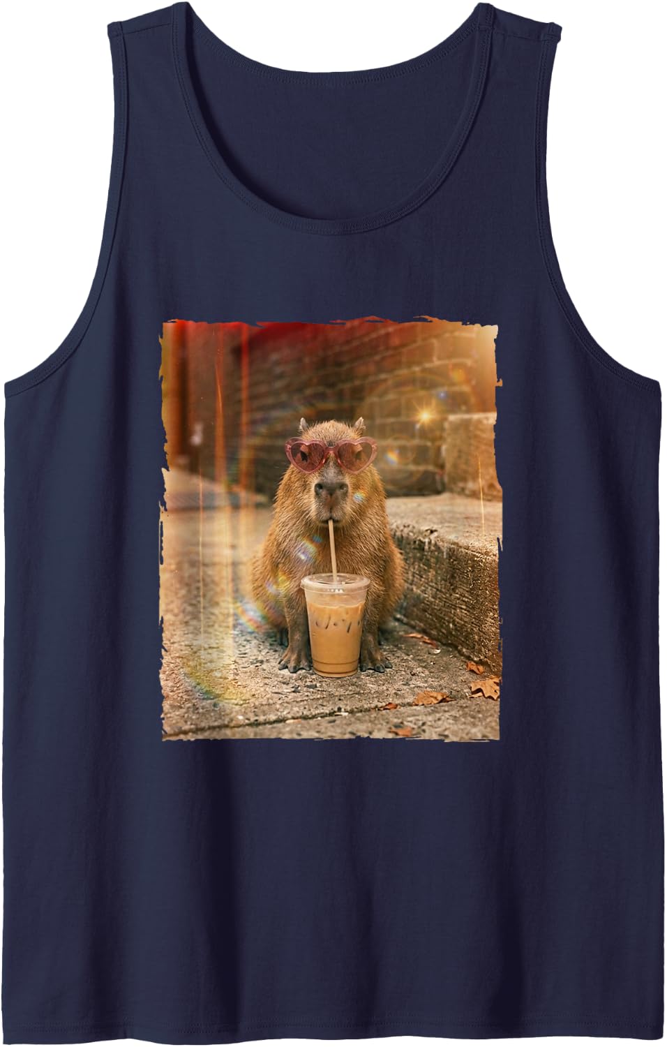 Cool Retro Bubble Tea Sunglasses Capybara Sleeveless Tank Top - Navy Blue