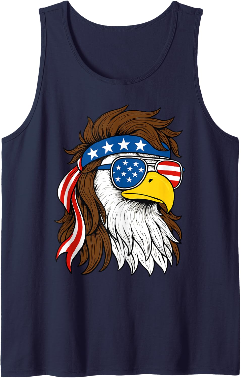 Bald Eagle Mullet 4th of July American Flag Patriotic Tank Top - Navy Blue
