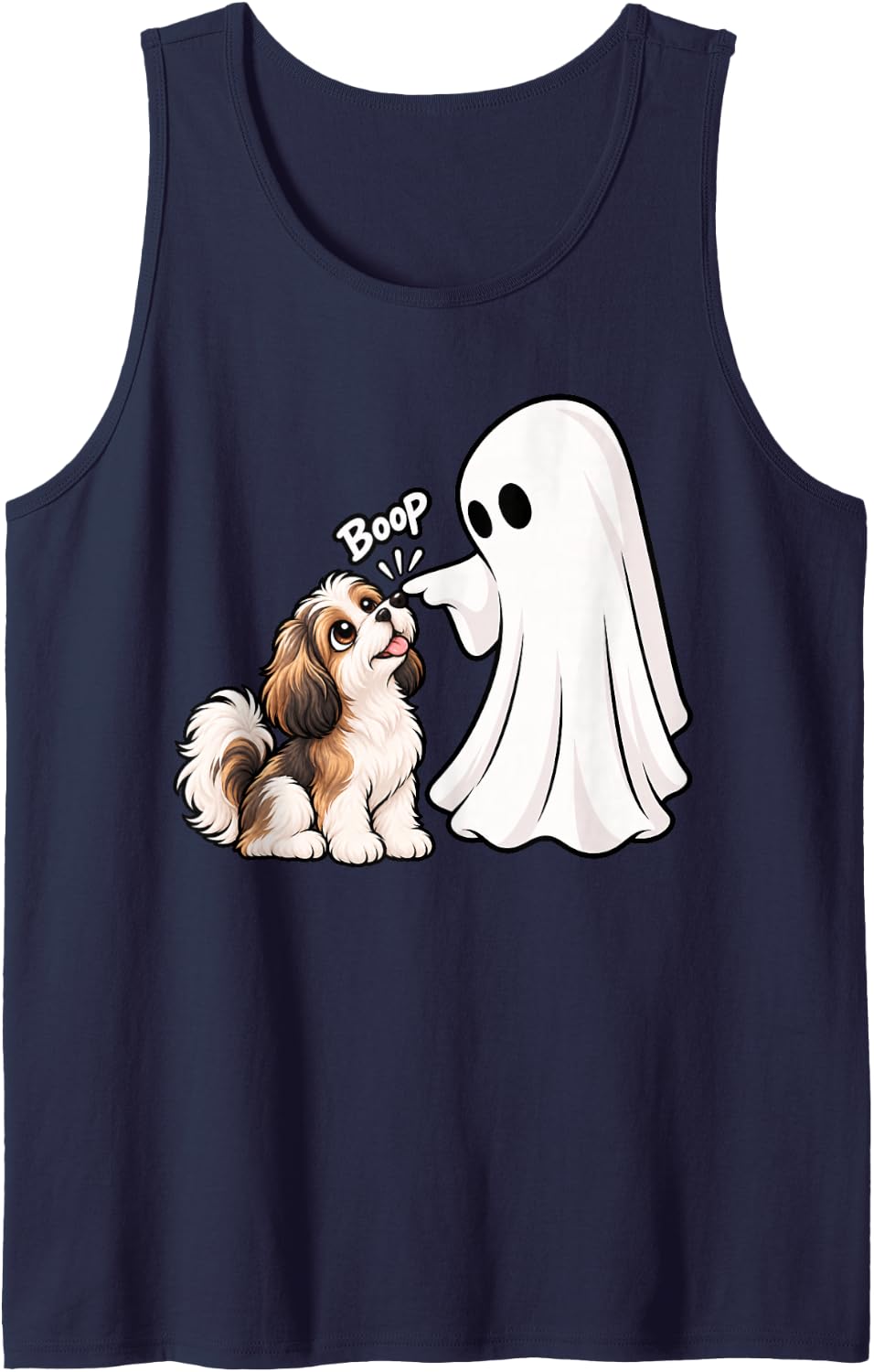 Funny Ghost Havanese Boop Halloween Dog Lover Sleeveless Tank Top - Navy Blue