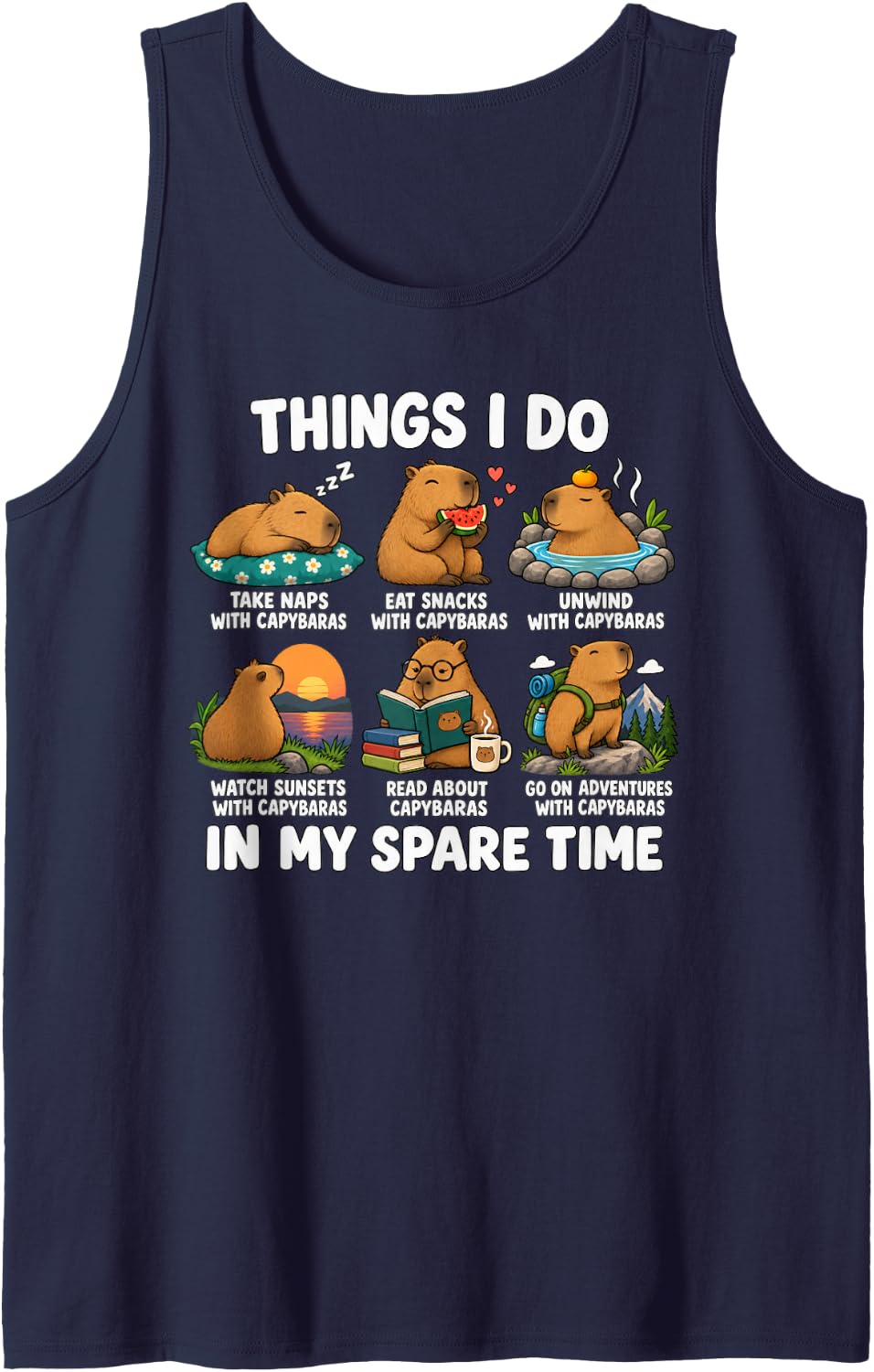 Things I Do in My Spare Time Capybaras Funny Capybara Sleeveless Tank Top - Navy Blue