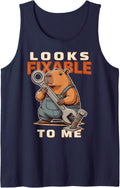 Looks Fixable to Me Capybara Mechanic Wrench Humor Sleeveless Tank Top - Navy Blue
