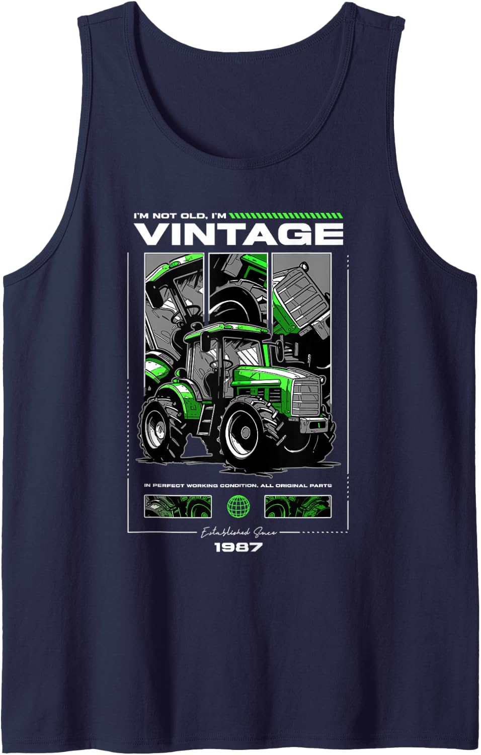 Vintage Tractor Farmer Birthday Born in 1987 Sleeveless Tank Top - Navy Blue