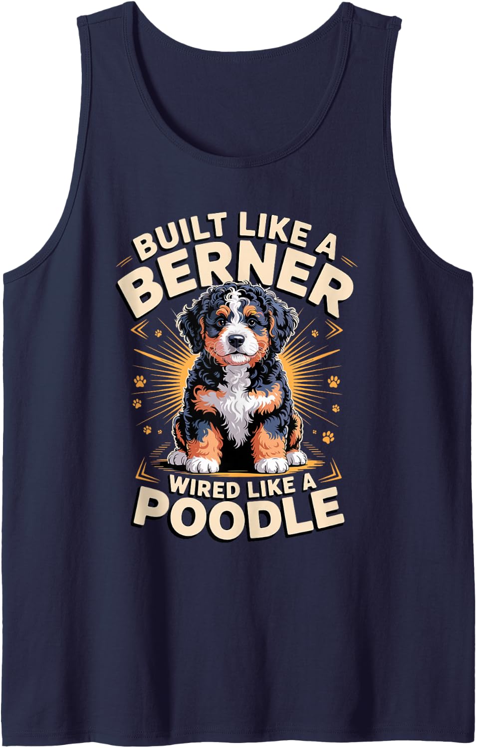 Built Like A Berner Wired Like A Poodle Bernedoodle Doodle Sleeveless Tank Top - Navy Blue