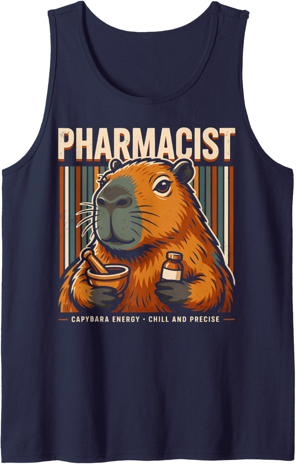 Pharmacist Capybara Energy Chill and Precise Sleeveless Tank Top - Navy Blue