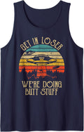 Retro Vintage Get In Loser We're Doing Butt Stuff Alien UFO Tank Top - Navy Blue