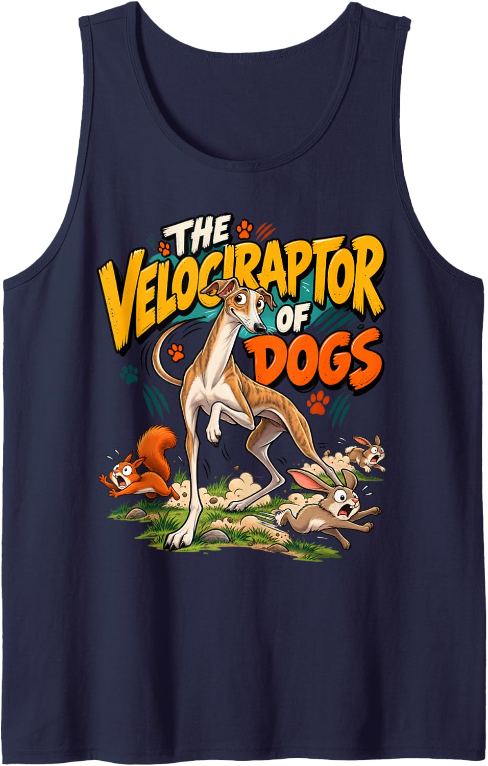 Greyhound Velociraptor Funny Dog Dinosaur Sleeveless Tank Top - Navy Blue