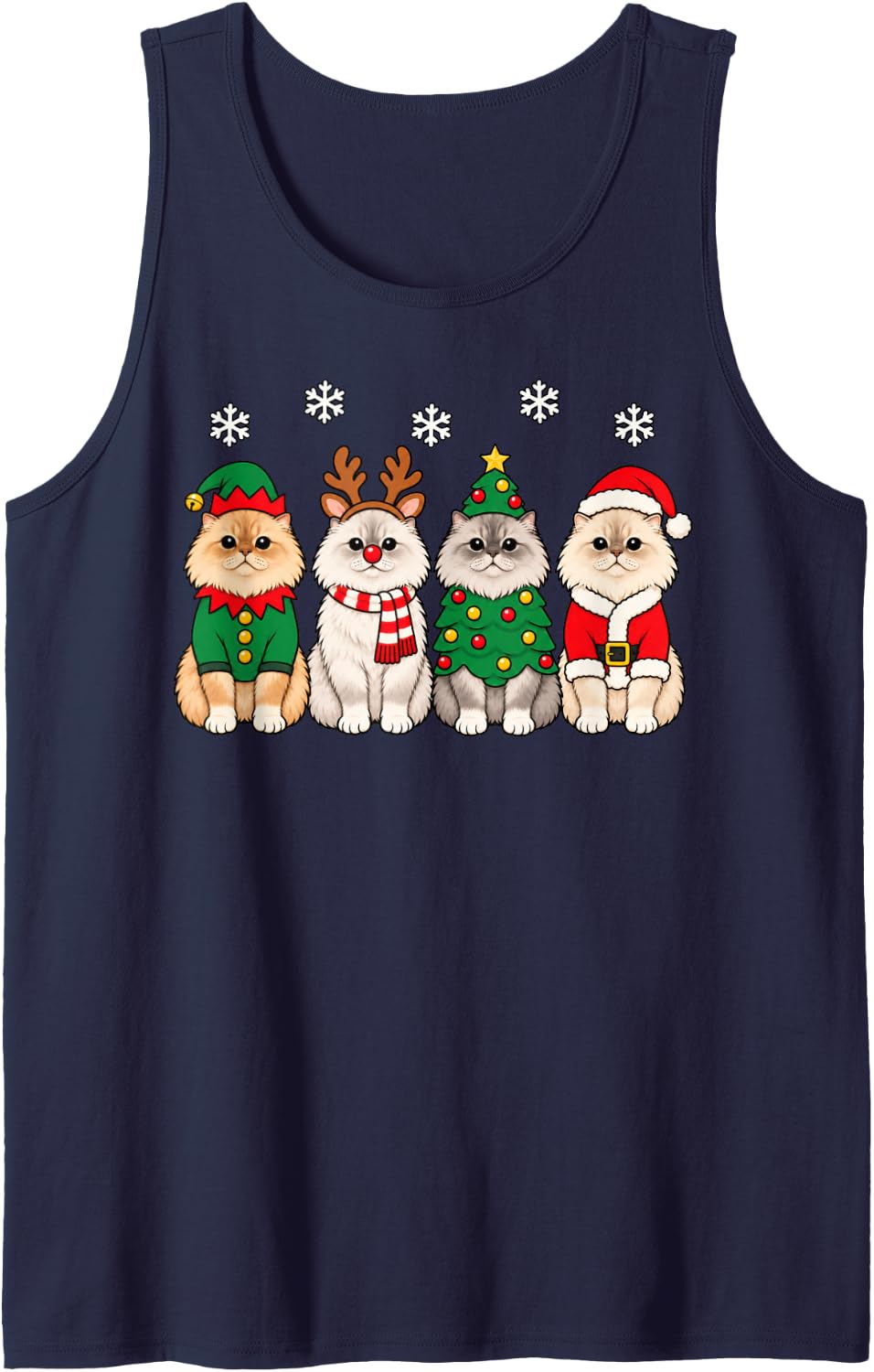 Persian Cat Christmas Reindeer Santa Sleeveless Tank Top - Navy Blue