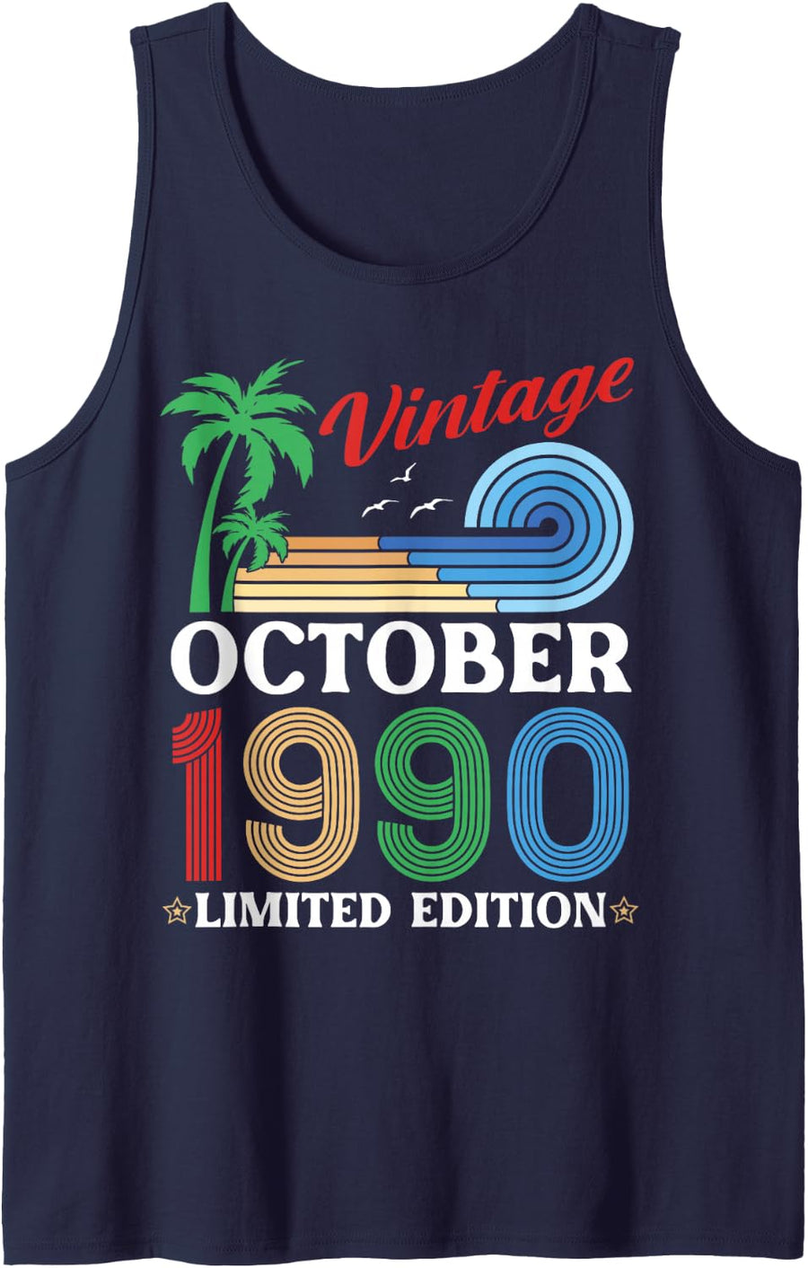 Vintage October 1990 Limited Edition 36 Years Old Birthday Tank Top - Navy Blue