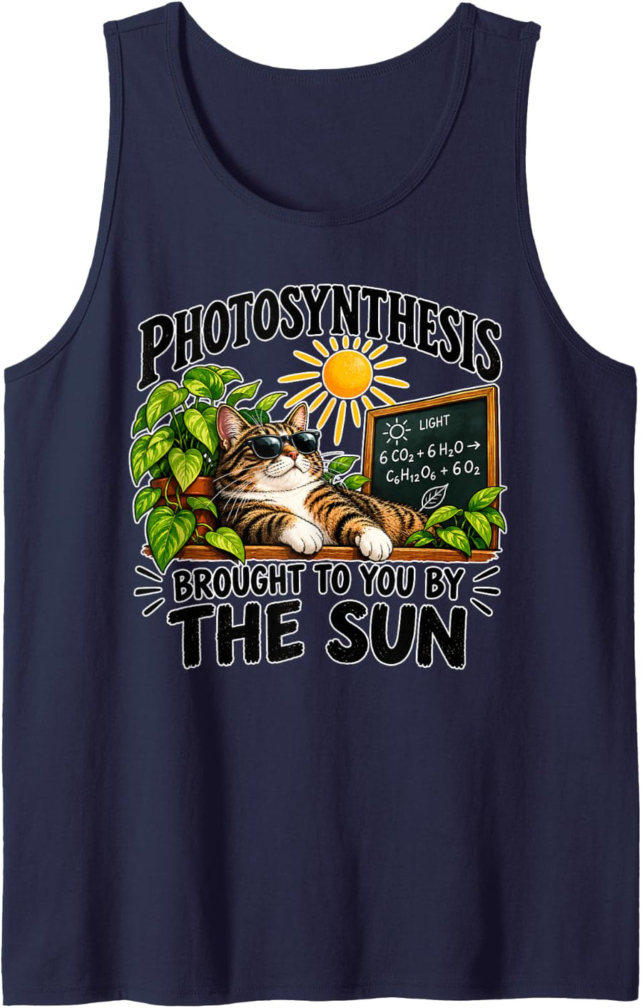 Photosynthesis Brought to You By The Sun Cat Meme Gardener Sleeveless Tank Top - Navy Blue