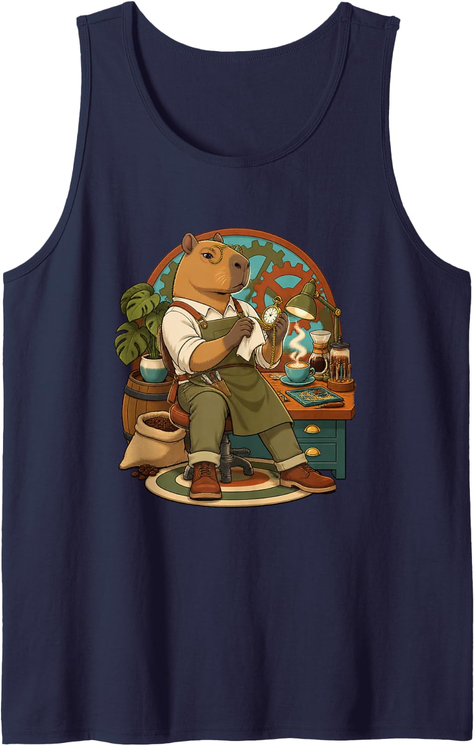 Capybara Polishes a Pocket Watch Sleeveless Tank Top - Navy Blue