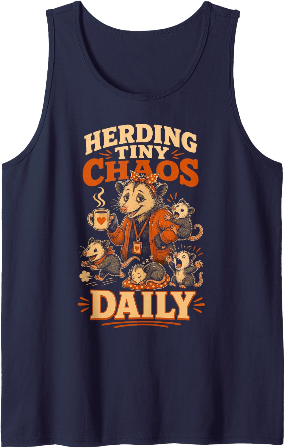 Preschool Herding Tiny Chaos Daily Daycare Teacher Tank Top - Navy Blue
