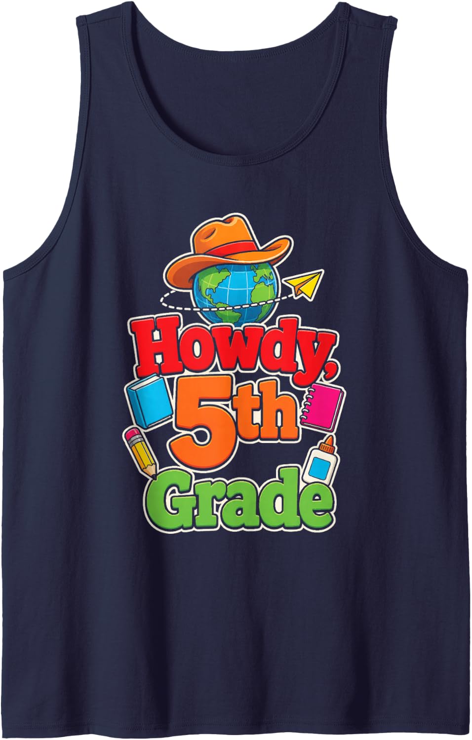 5th Grade Howdy Cowboy First Day of Elementary School Sleeveless Tank Top - Navy Blue