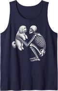 Skeleton Holding Havanese Retro Halloween Dog Sleeveless Tank Top - Navy Blue