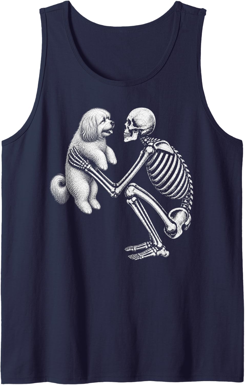 Skeleton Holding Havanese Retro Halloween Dog Sleeveless Tank Top - Navy Blue