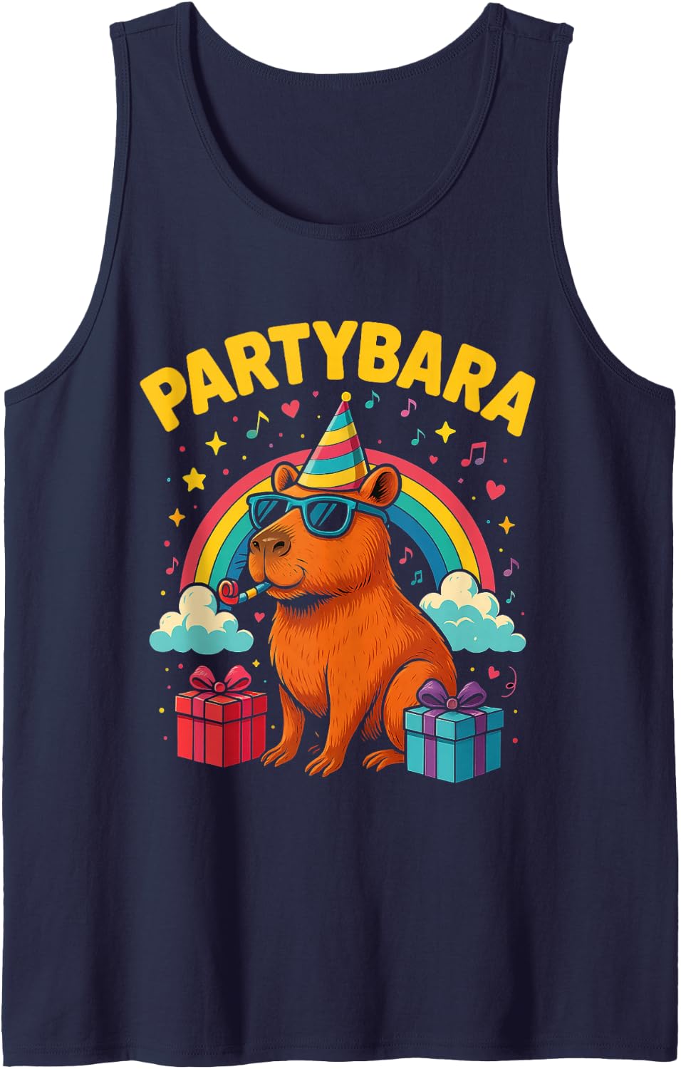 Partybara Capybara Birthday Fun Rainbow Animal Gifts Kids Sleeveless Tank Top - Navy Blue