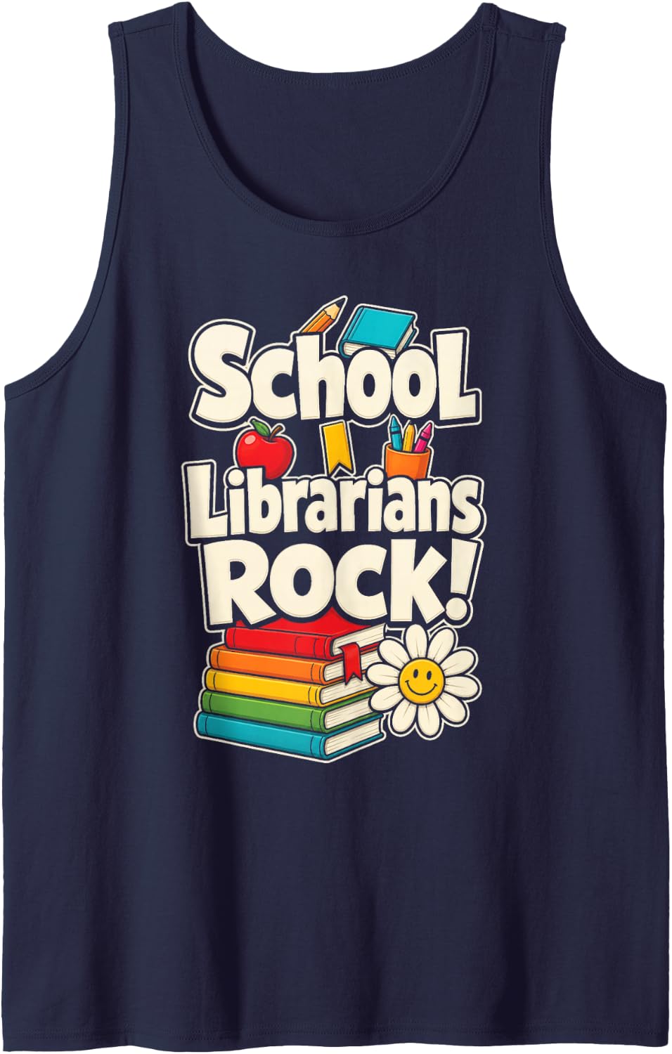 School Librarians Rock Elementary Library Book Lover Sleeveless Tank Top - Navy Blue