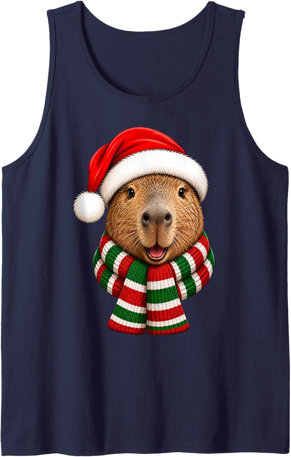 Capybara Christmas Santa Hat Scarf Fun Animal Lover Xmas Sleeveless Tank Top - Navy Blue