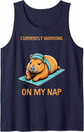 Sleeping Capybara Nap Lover Funny Rest Day Sleeveless Tank Top - Navy Blue