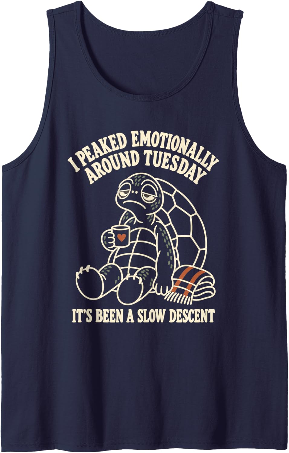 Line Art Tired Turtle I Peaked Emotionally Around Tuesday Sleeveless Tank Top - Navy Blue