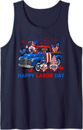 Happy Labor Day Fireworks American Flag and Funny Gnomes Tank Top - Navy Blue