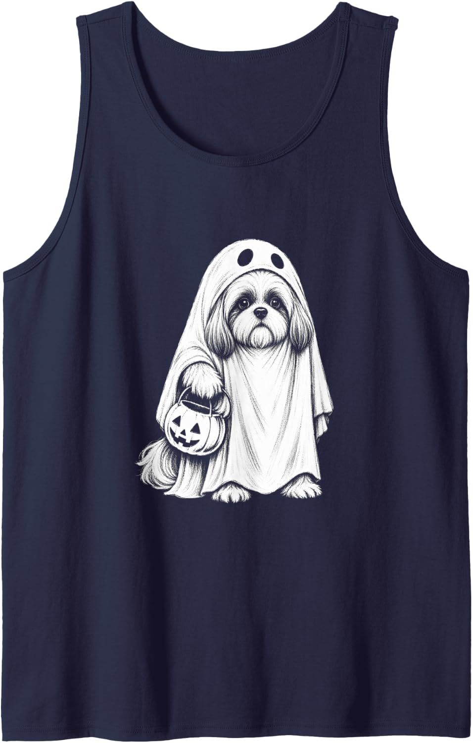 Havanese Halloween Dog Lover Spooky Ghost Scary Havanese Sleeveless Tank Top - Navy Blue