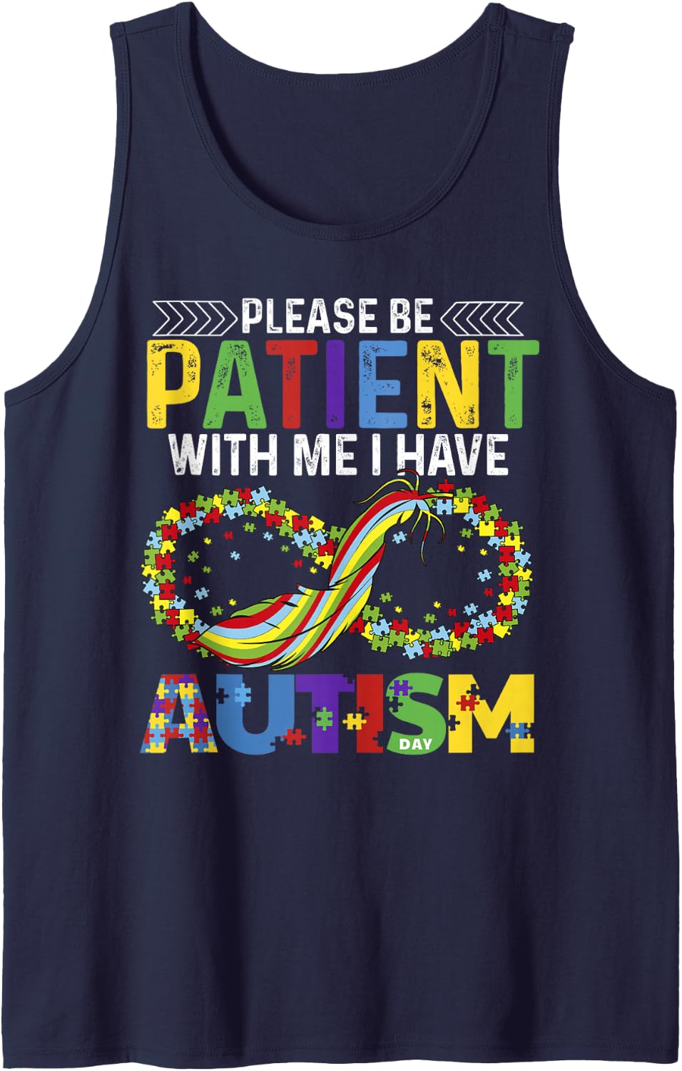 Please Be Patient with Me I Have Autism Infinity Sign Sleeveless Tank Top - Navy Blue