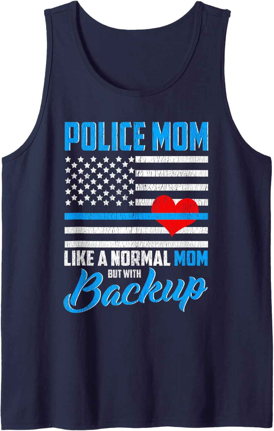 Cop Mom Proud Mother Police Officer Mom Tee Blue Line Flag Tank Top - Navy Blue