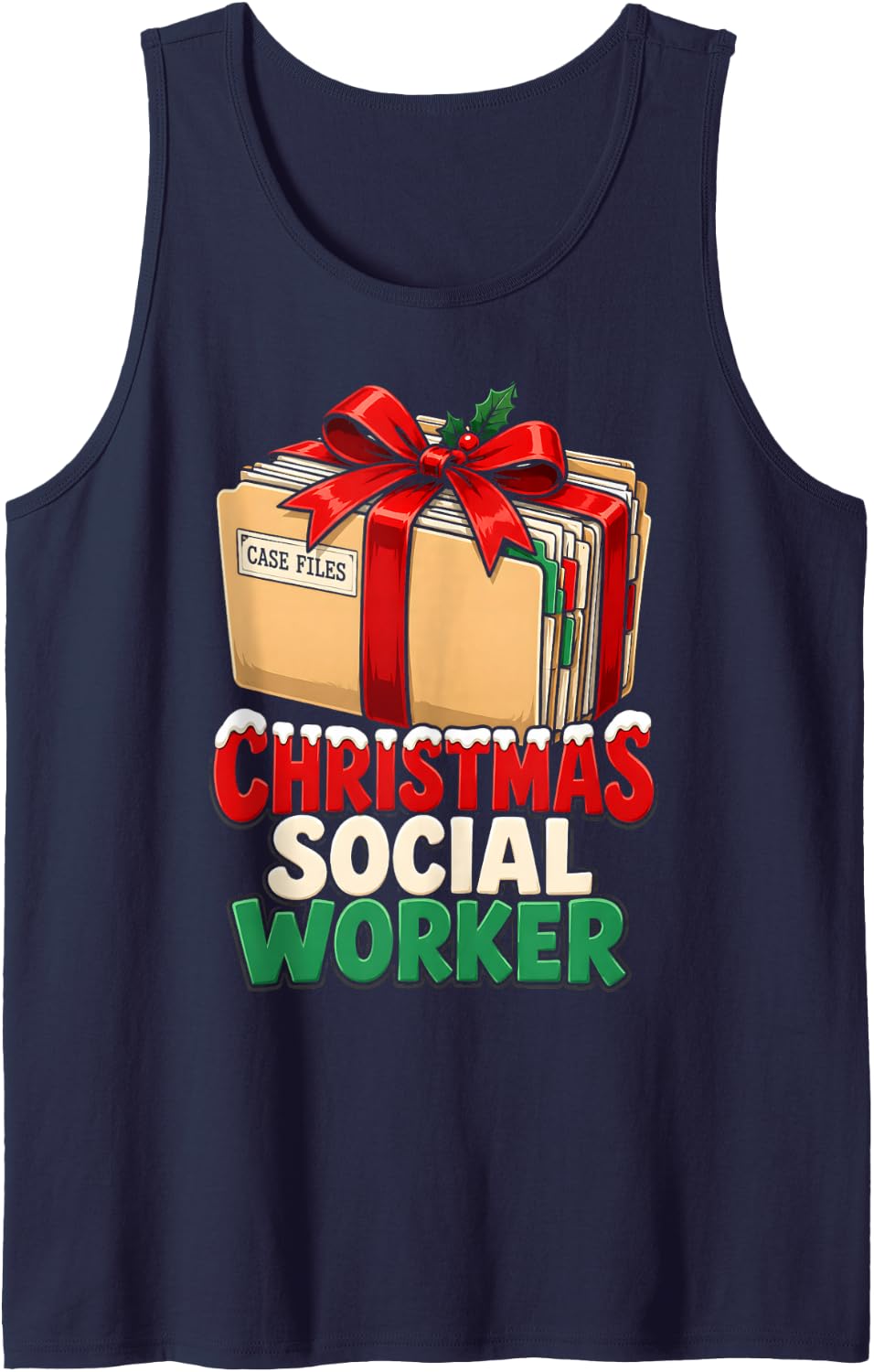 Christmas Social Worker Case Files Holiday Festive Design Sleeveless Tank Top - Navy Blue
