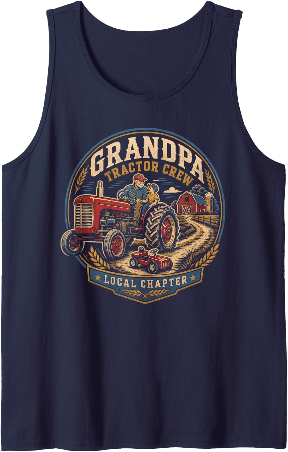 Men's Grandpa Tractor Crew Local Chapter Farmer Sleeveless Tank Top - Navy Blue
