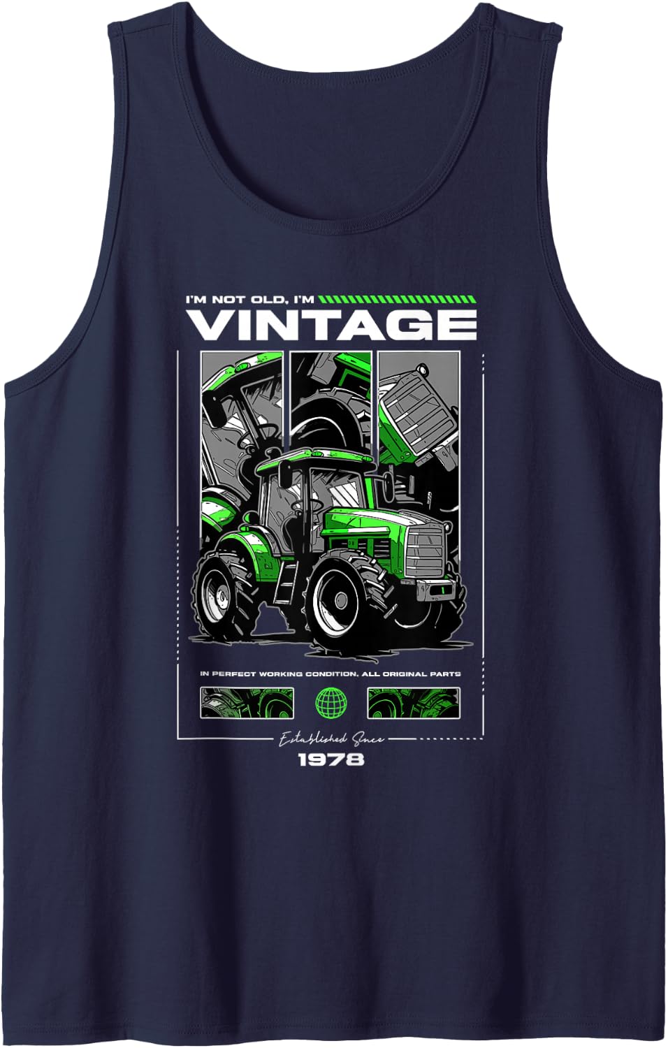 Vintage Tractor Farmer Birthday Born in 1978 Sleeveless Tank Top - Navy Blue