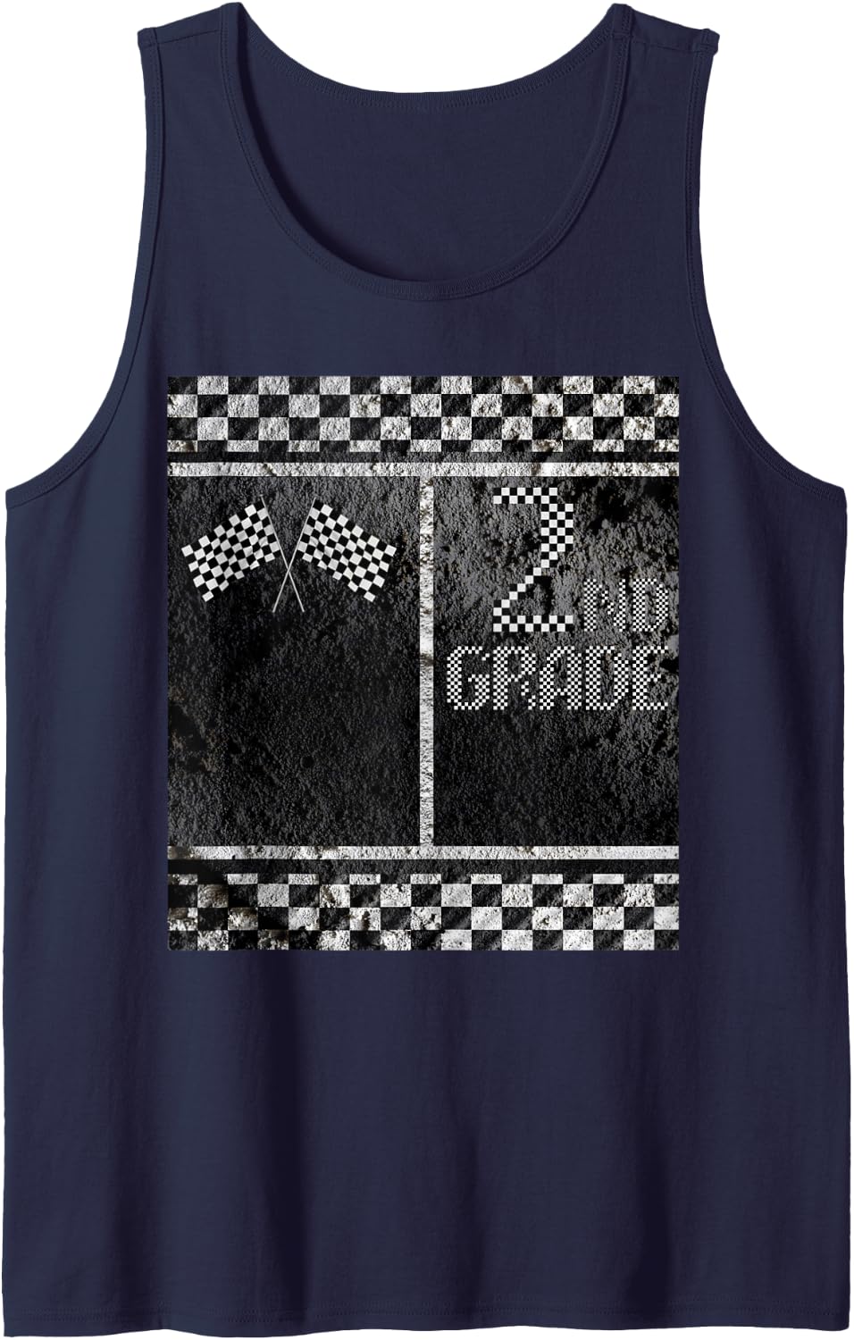 Pit Crew Costume for Funny Halloween 2nd Grade Racing Flag Sleeveless Tank Top - Navy Blue