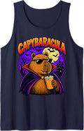 Halloween Capybara Drinking Iced Coffee Funny Capybaracula Sleeveless Tank Top - Navy Blue