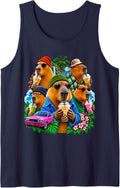 Hipster Capybara Drinking Bubble Tea Lover Sleeveless Tank Top - Navy Blue