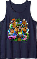 Hipster Capybara Drinking Matcha Tea Lover Sleeveless Tank Top - Navy Blue
