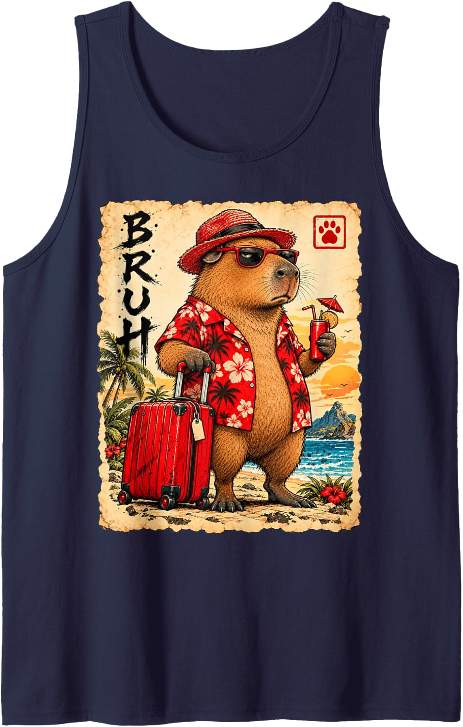 Capybara Bruh Anime Kawaii Otaku Hawaii Shirt Japan Capybara Sleeveless Tank Top - Navy Blue