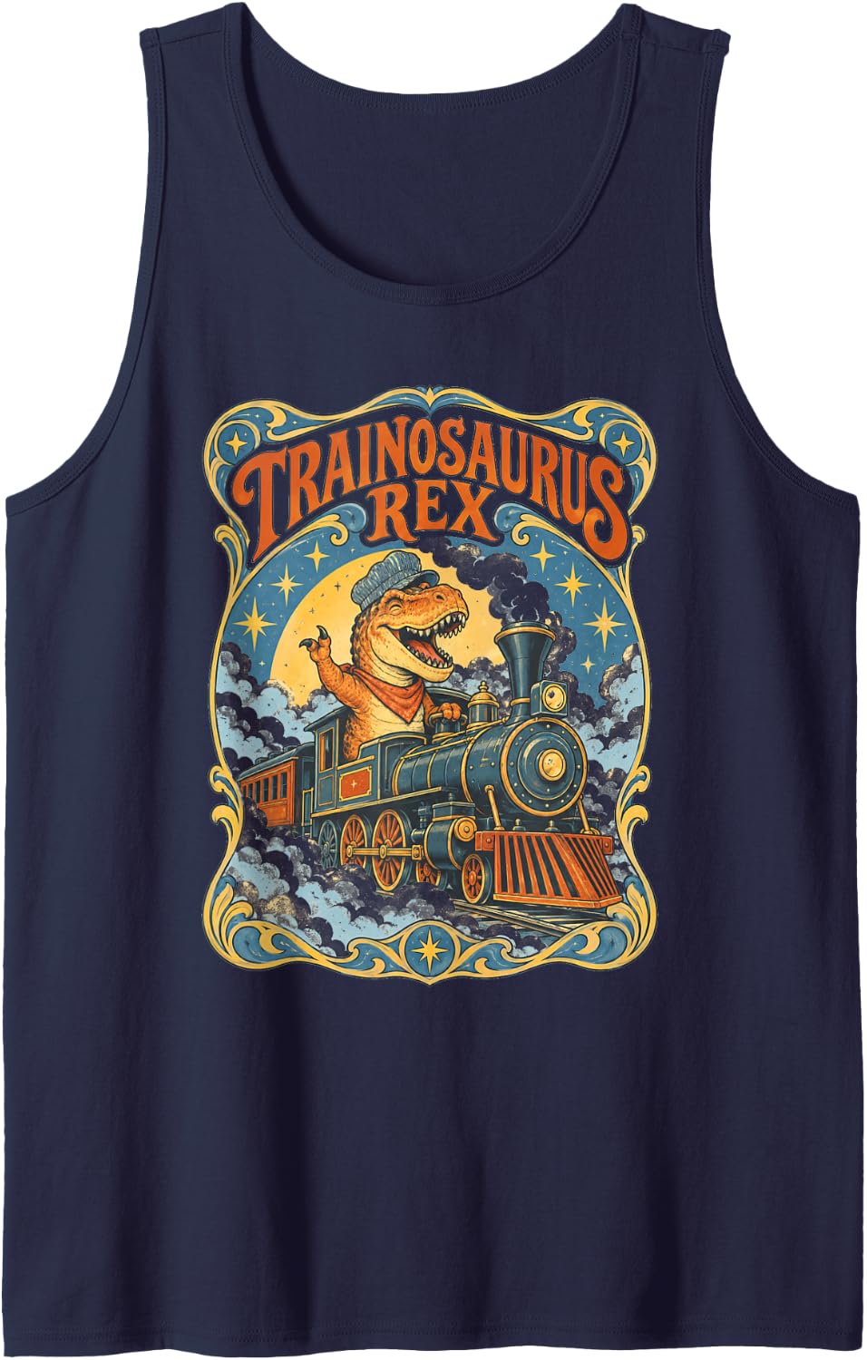 Trainosaurus Rex Dinosaur Train Engine Conductor Sleeveless Tank Top - Navy Blue