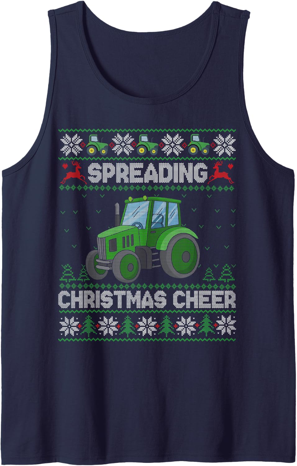 Spreading Christmas Cheer Farming Tractor Ugly Sweater Funny Sleeveless Tank Top - Navy Blue