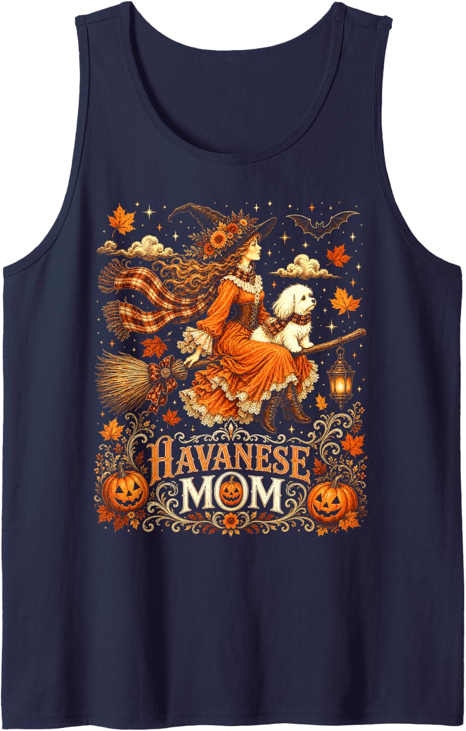 Halloween Witch Mom Havanese Dog Mom Fall Season Sleeveless Tank Top - Navy Blue