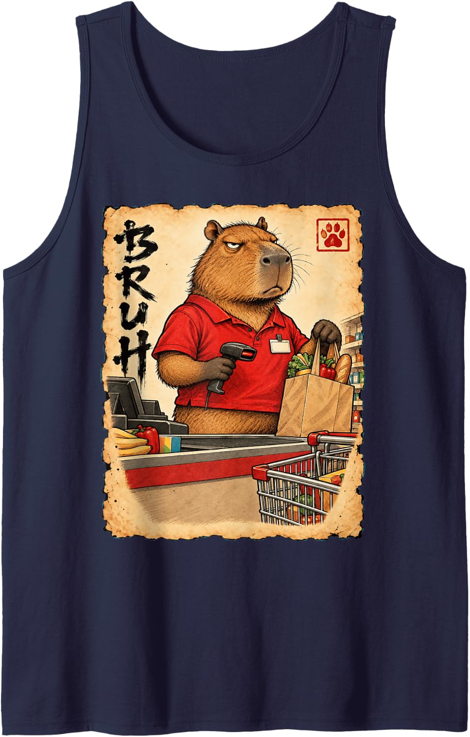 Cashier Saleswoman Detial Trade Specialist Bruh Capybara Sleeveless Tank Top - Navy Blue