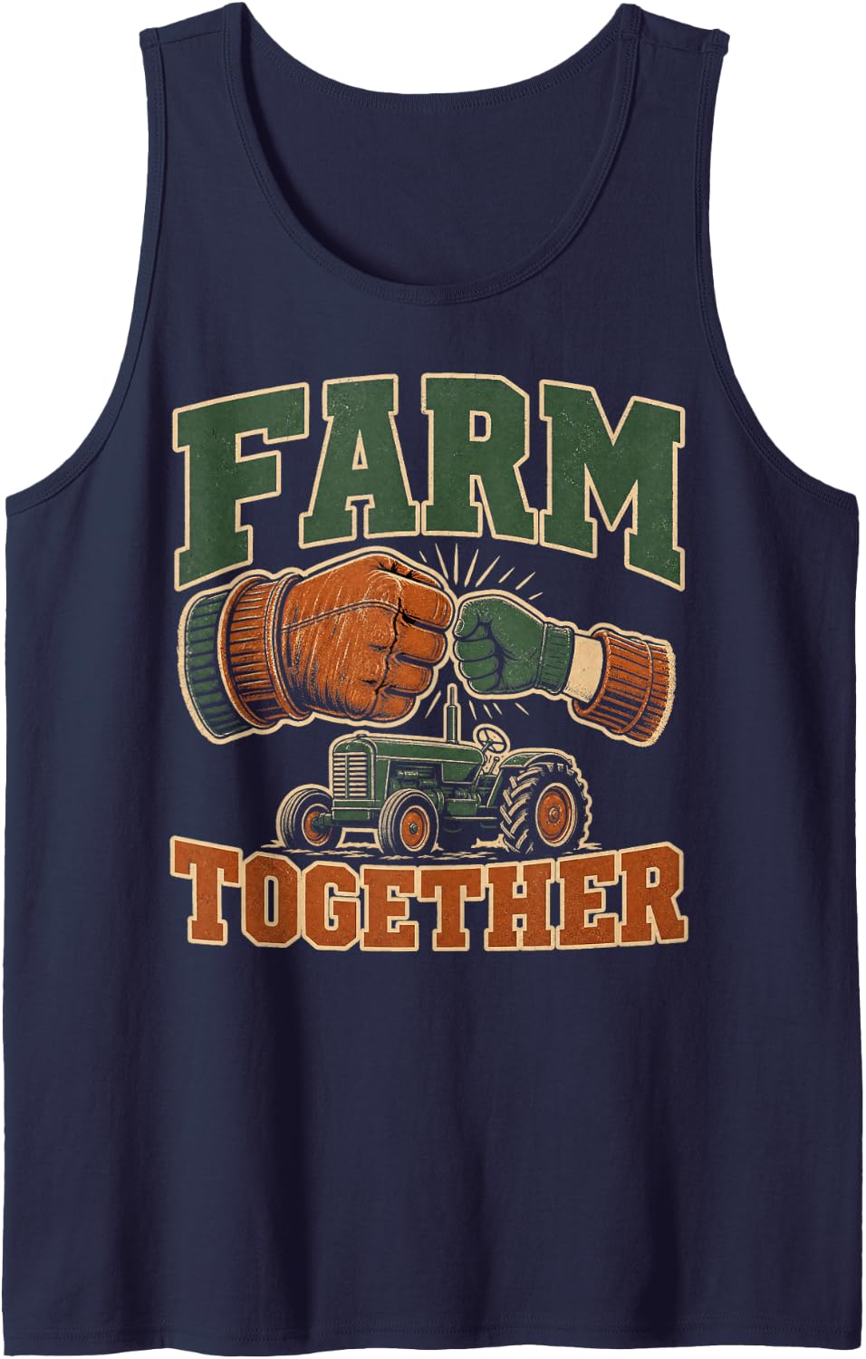 Farm Together Tractor Farmers Sleeveless Tank Top - Navy Blue