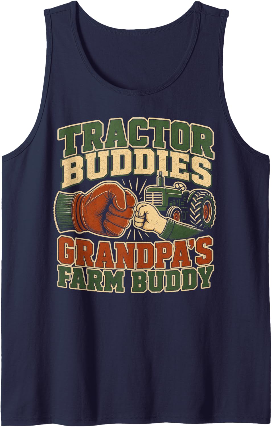 Tractor Buddies Grandpa's Farm Buddy Farmer Sleeveless Tank Top - Navy Blue