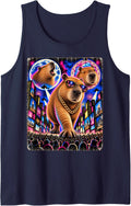 Capybara Times Square Hip Hop Party Cool Sunglasses Chain Sleeveless Tank Top - Navy Blue