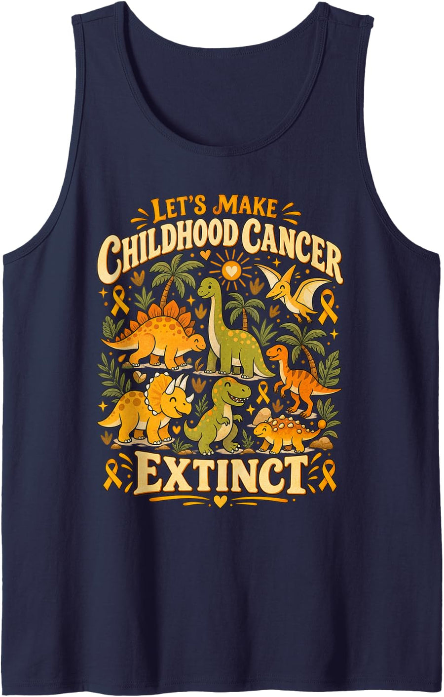 Childhood Cancer Dinosaur Awareness Hope Extinct Sleeveless Tank Top - Navy Blue