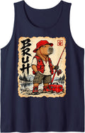 Angler Bruh Anime Kawaii Otaku Japanese Art Fishing Capybara Sleeveless Tank Top - Navy Blue